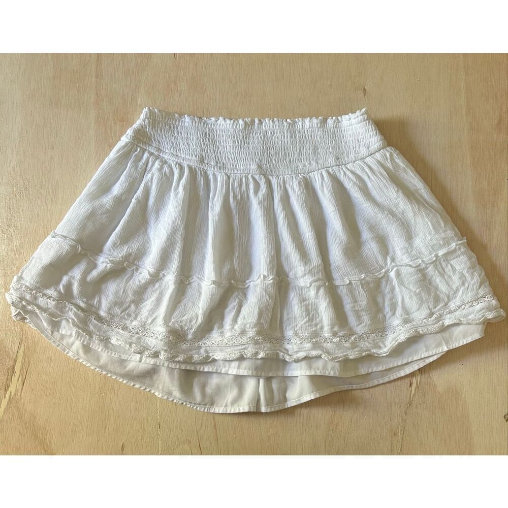 Hollister White Ultra High-Rise Skirt Women’s Size Large | Boho Mini Layered